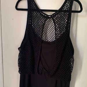 Black fishnet detail midi dress